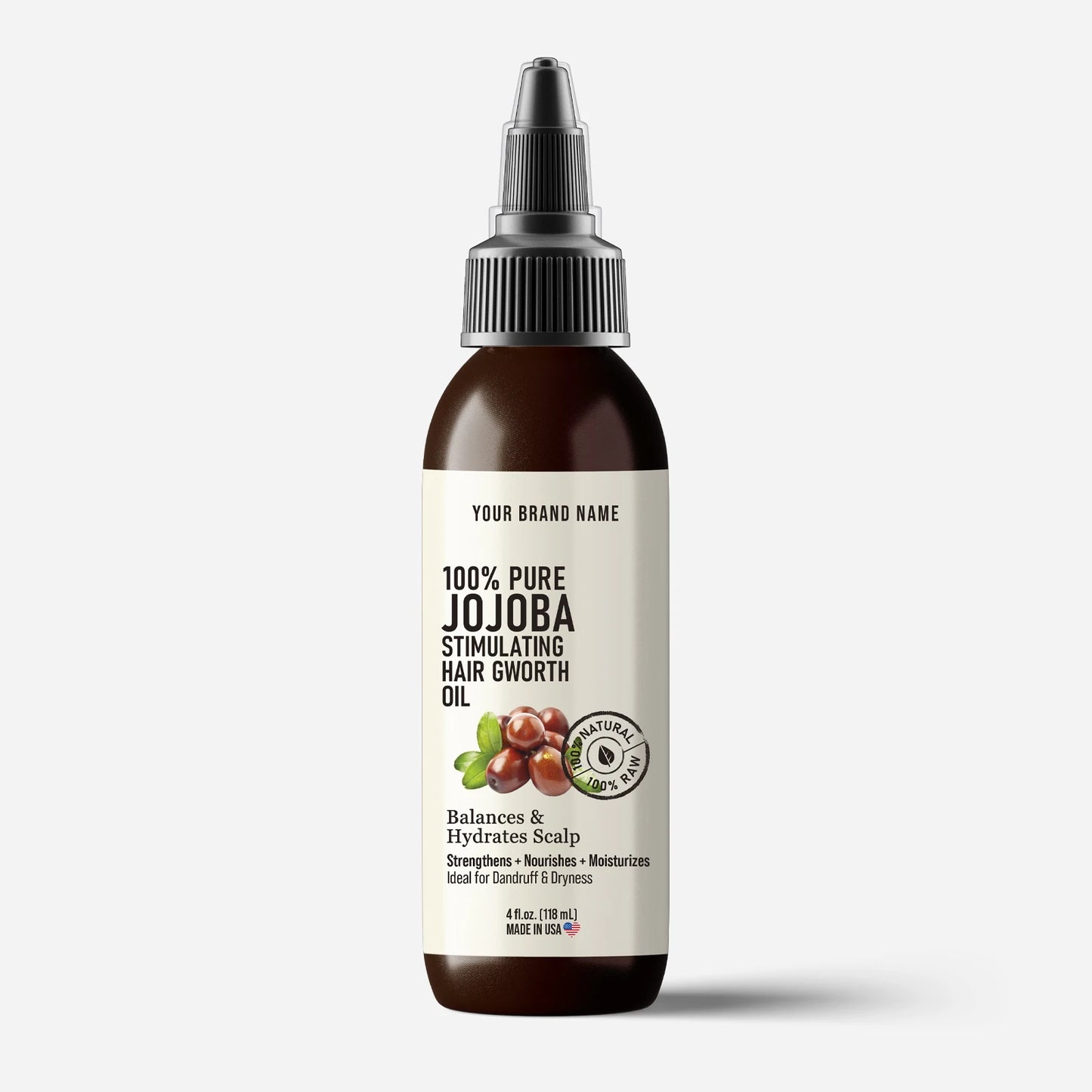 Jojoba Growth & Stimulating Hair Oil - Natural Follicle Support (4 oz Amber PET)