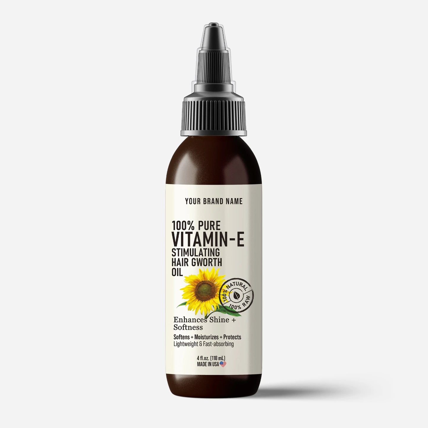 Vitamin E Hair Growth & Stimulating Oil - Antioxidant Scalp Treatment (4 oz Amber PET)