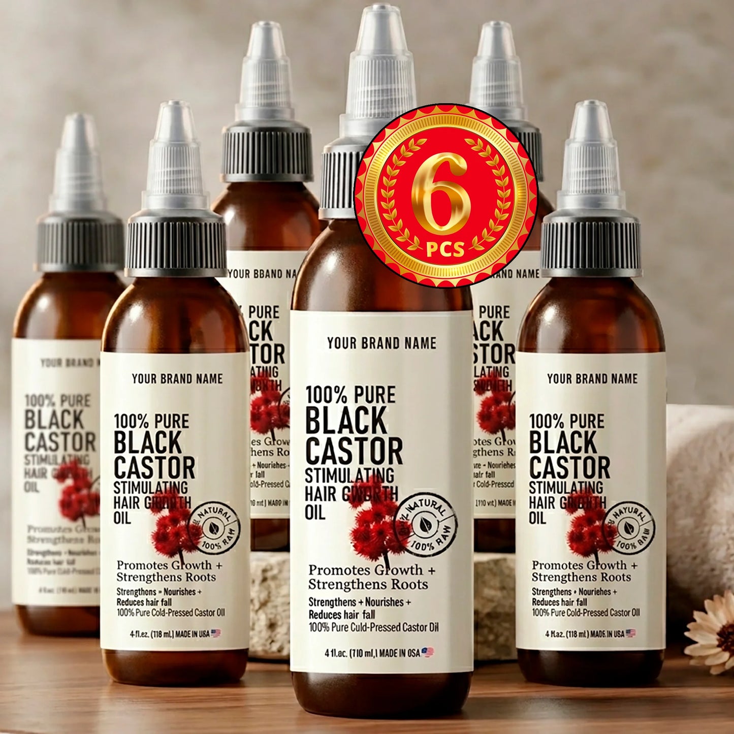 100% Pure Black Castor Stimulating Hair Growth Oil - Professional Grade Formula ( 4 oz Amber PET)