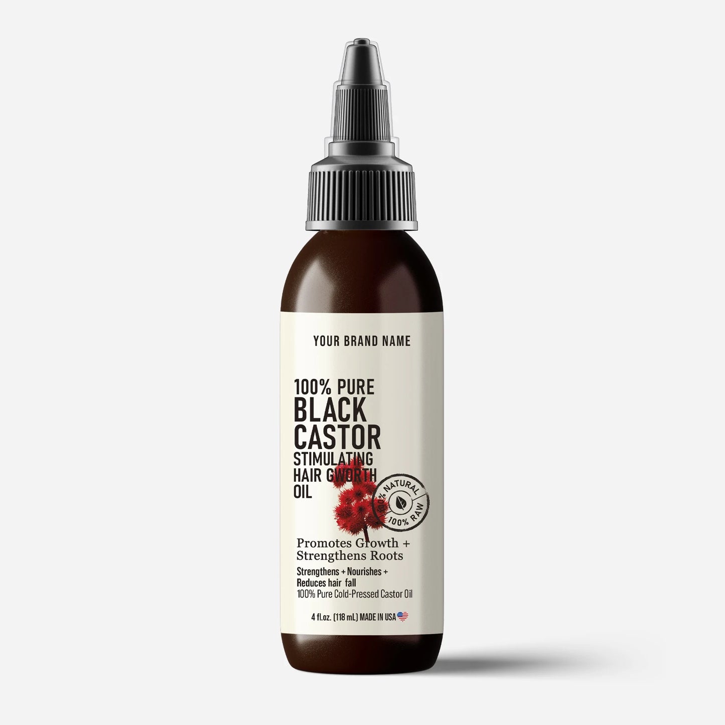 100% Pure Black Castor Stimulating Hair Growth Oil - Professional Grade Formula ( 4 oz Amber PET)