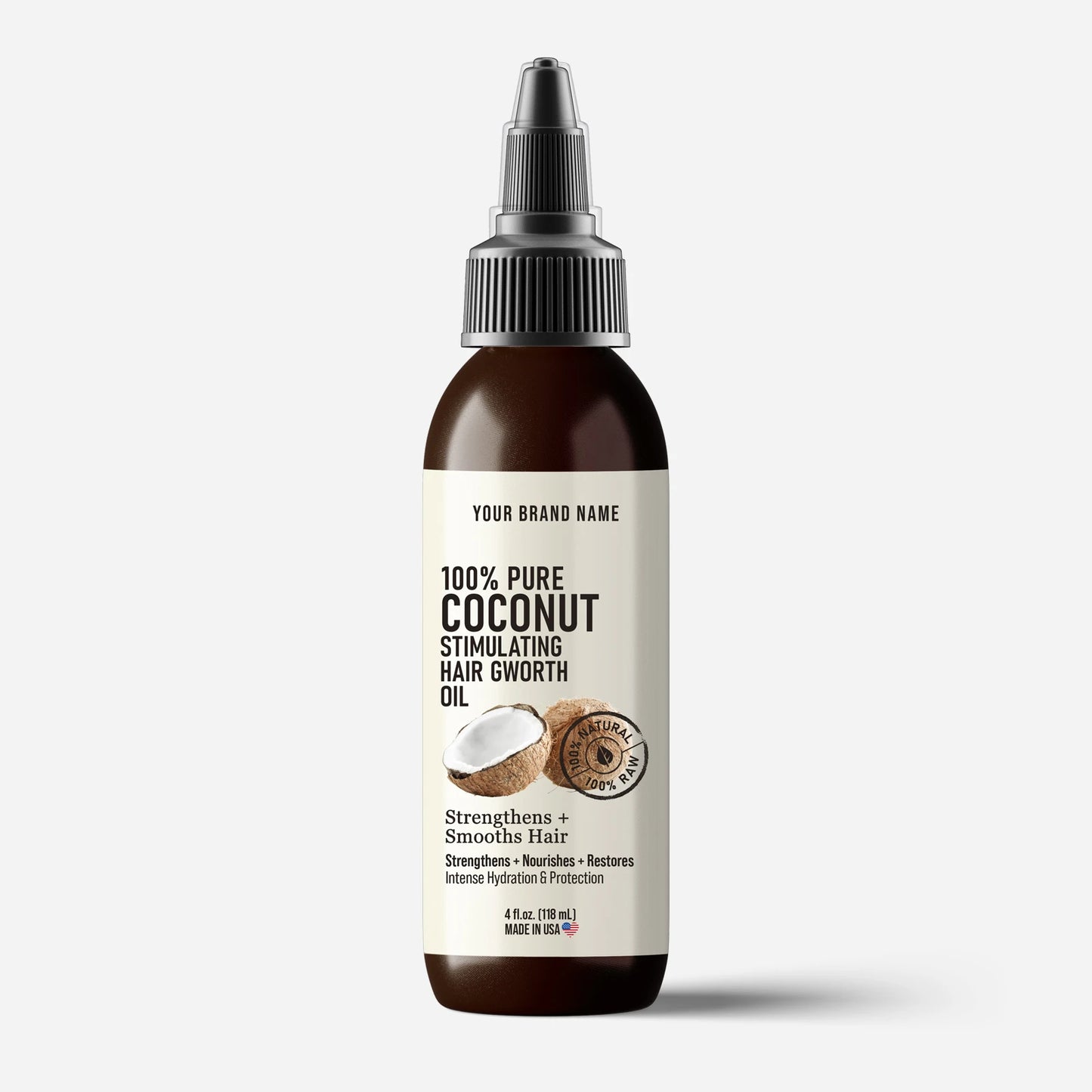 Coconut Hair Growth & Stimulating Oil - Nourishing Scalp Therapy (4 oz Amber PET)