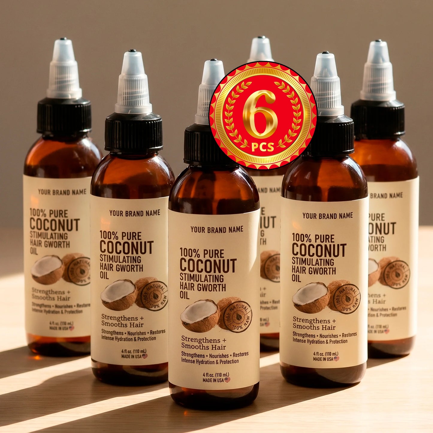 Coconut Hair Growth & Stimulating Oil - Nourishing Scalp Therapy (4 oz Amber PET)