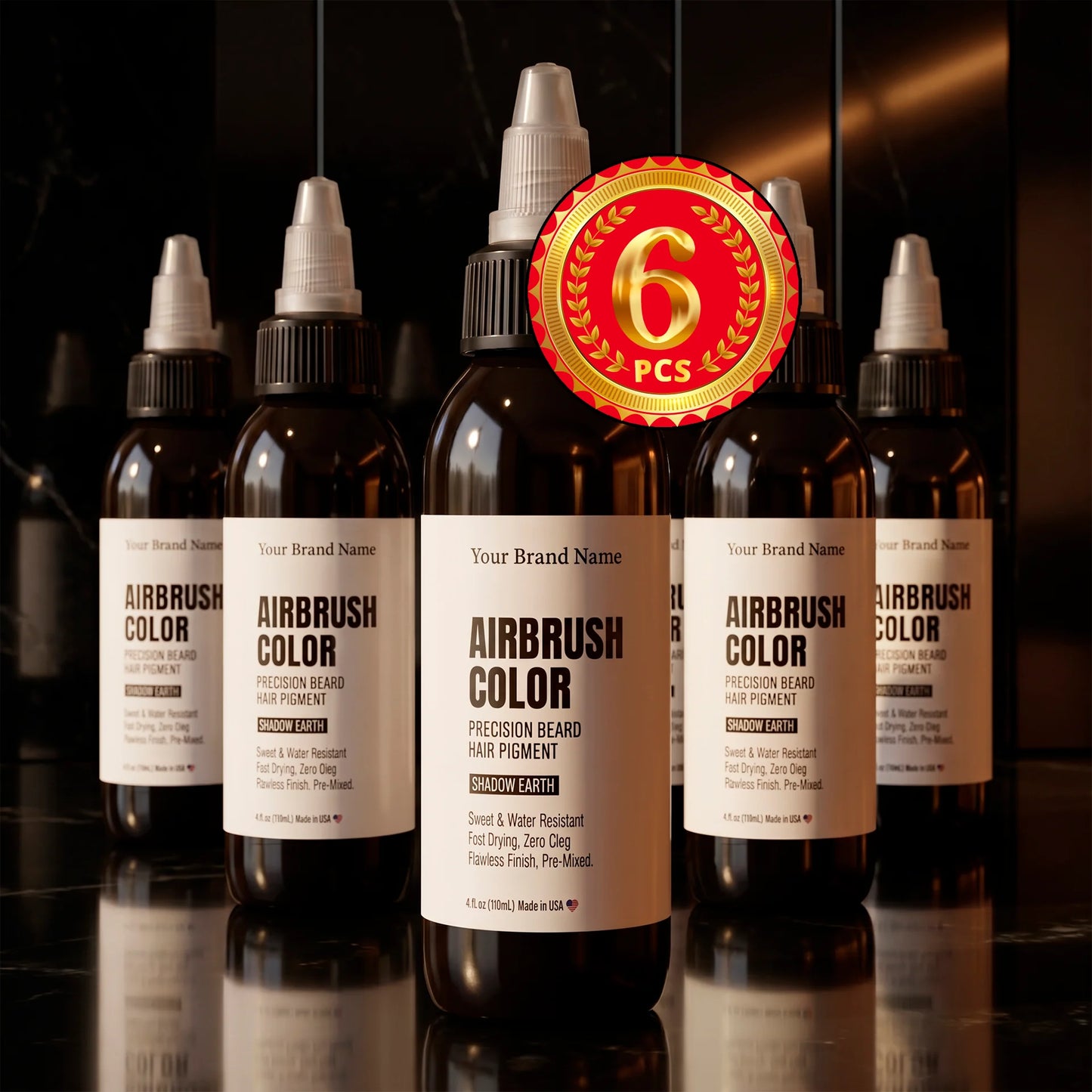 Airbrush Beard & Hair Pigment – Shadow Earth (Black-Brown) 4 oz- Long-Lasting, Clog-Free Formula