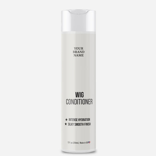 Private Label Wig Conditioner featuring intense hydration and silky smooth finish in a 12 oz (354 mL) bottle, professional wig care, made in usa